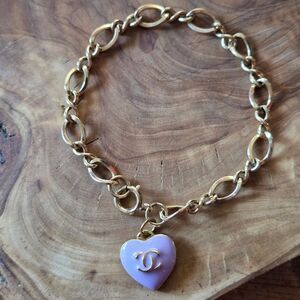 CC Authentic Purple Gold Heart CC Logo Upcycled Pendant Charm Bracelet